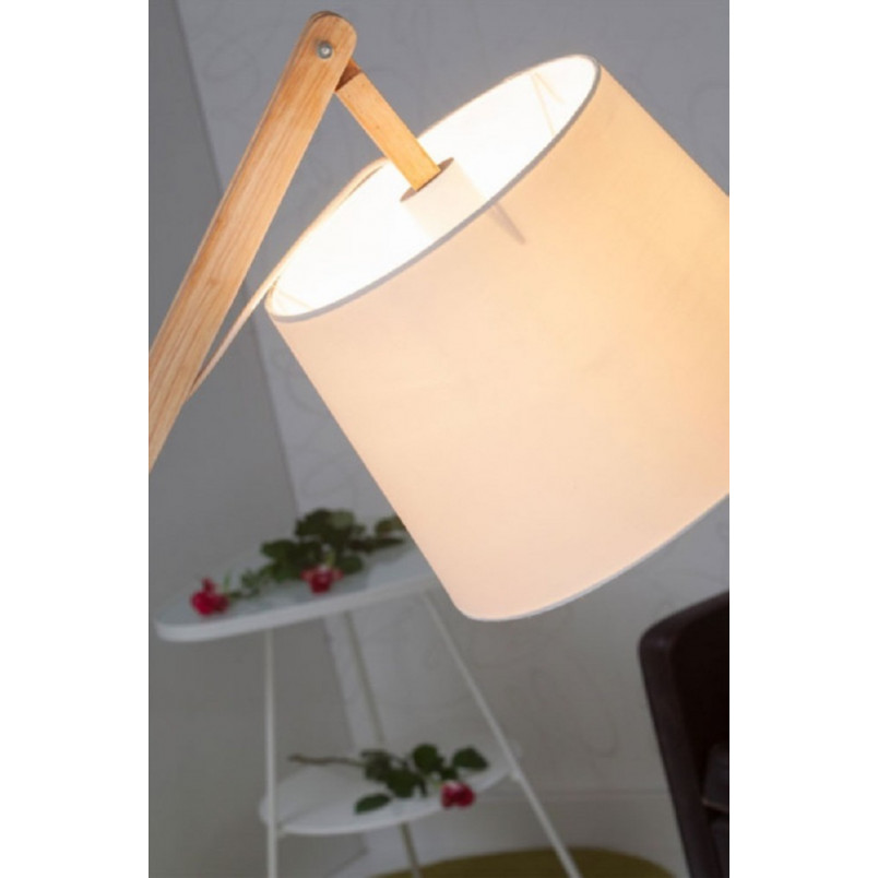 Lampa podłogowa skandynawska Carlyn - Jasne drewno / Biały | Brilliant