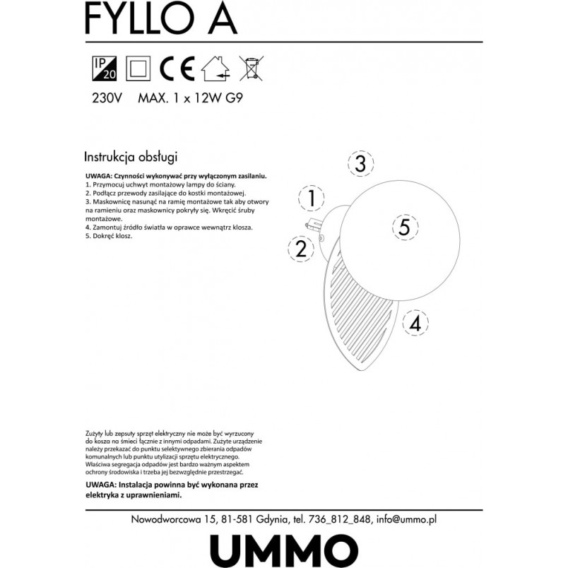 Lampa wisząca Fyllo - szkło, mosiądz, glamour | Ummo