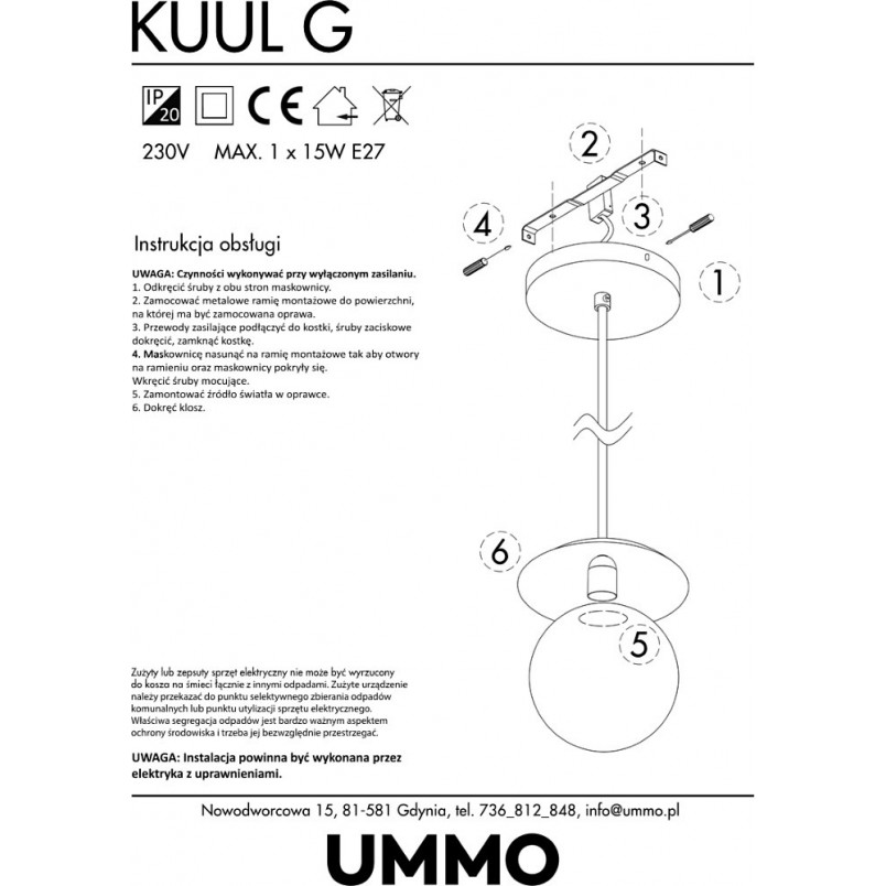Lampa wisząca Kuul - szkło, czarno-biała | Ummo