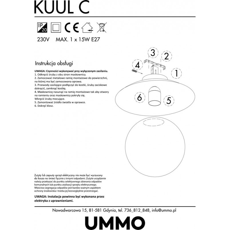 Plafon szklany Kuul 20cm | Ummo - Eleganckie oświetlenie