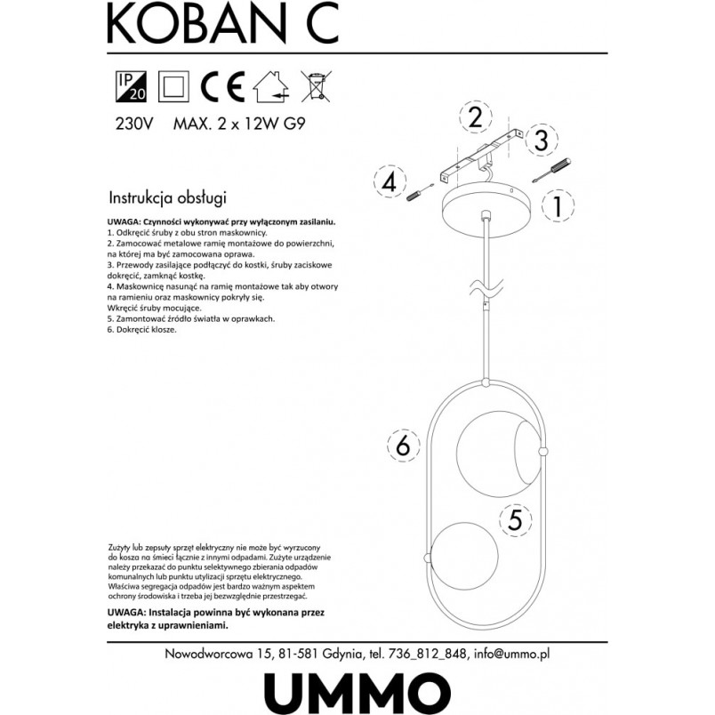 Lampa wisząca Koban - szklane kule biało-czarne | Ummo