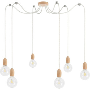 Lampa wisząca "Pająk" Loft | Drewno, 6 punktów | Kolorowe kable