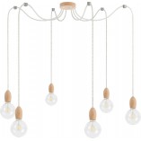 Lampa wisząca "Pająk" Loft | Drewno, 6 punktów | Kolorowe kable