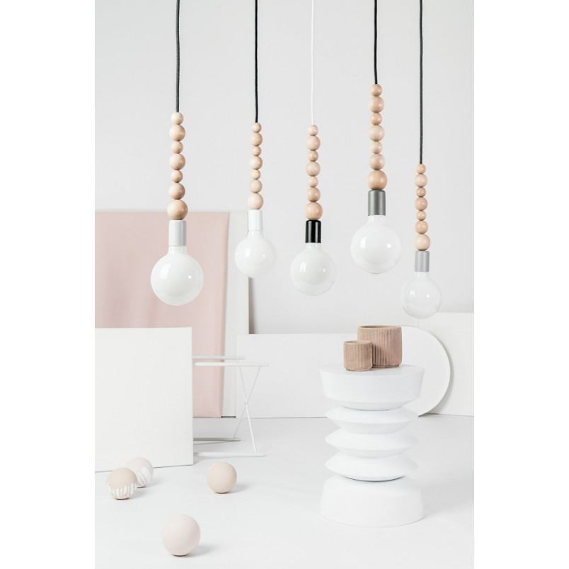 Lampa Wisząca Drewniana Loft Sfarer | Biały, Drewno, E27