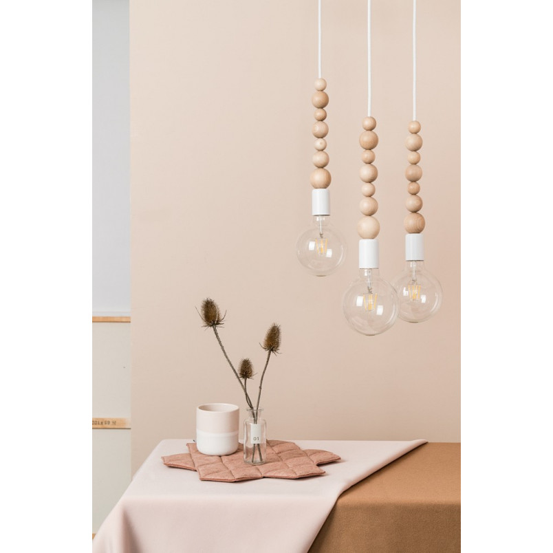 Lampa Wisząca Drewniana Loft Sfarer | Biały, Drewno, E27