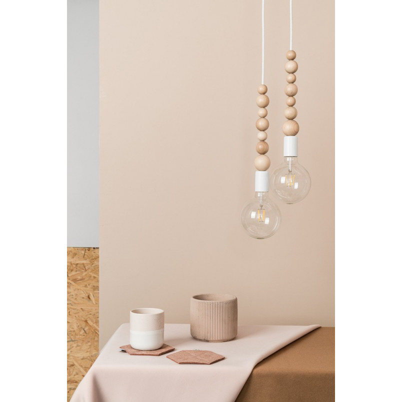 Lampa Wisząca Drewniana Loft Sfarer | Biały, Drewno, E27