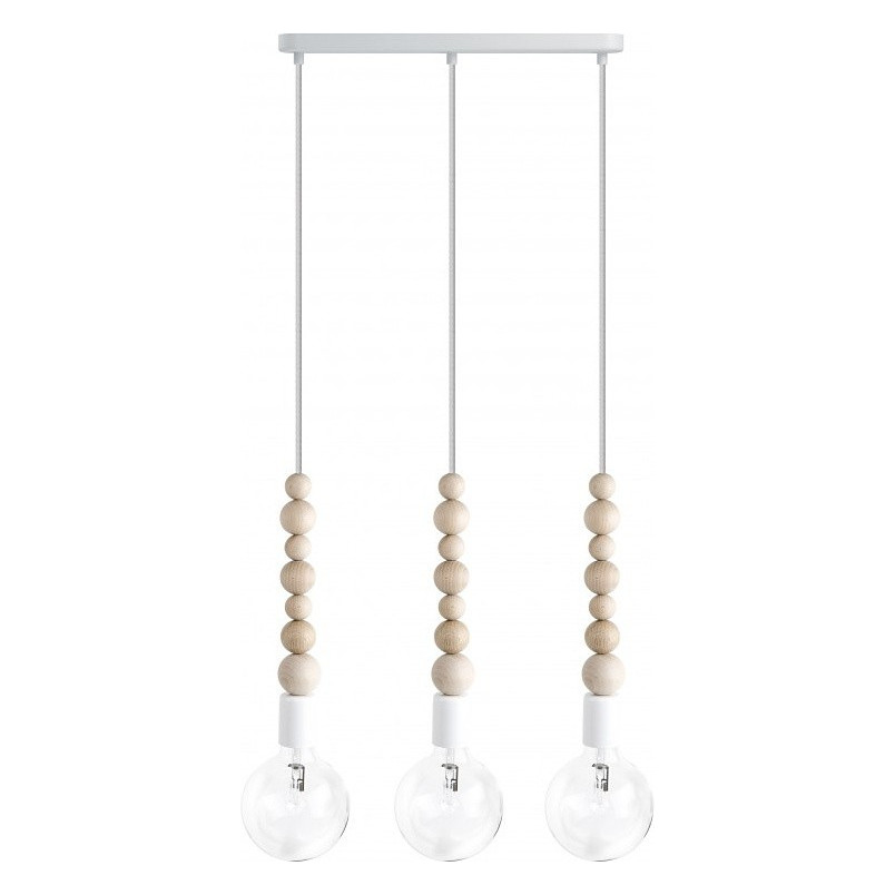 Lampa Wisząca Drewniana Loft Sfarer III - Biały / Biała Perła