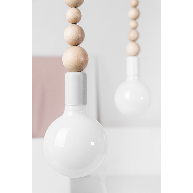 Lampa Wisząca Drewniana Loft Sfarer III - Biały / Biała Perła