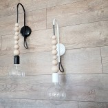 Kinkiet Loft Drewniany Czarny Kolorowe Kable - Kolorowe Kable
