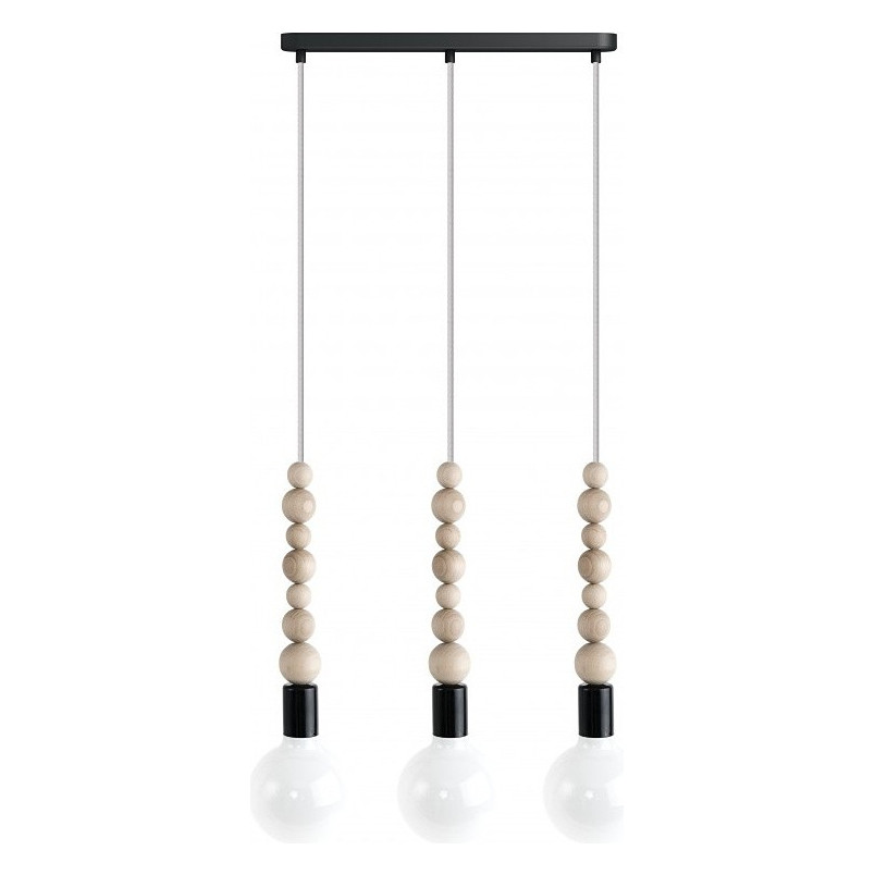 Lampa Wisząca Loft Sfarer III | Czarna, Drewniana, 3xE27