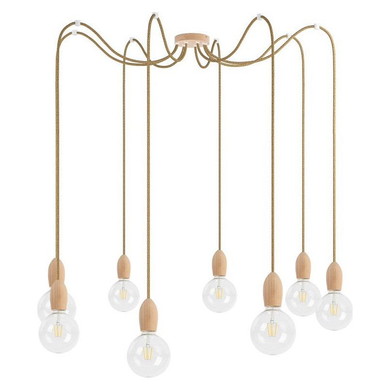 Lampa Wisząca Pająk Drewniana Loft | Kolorowe Kable