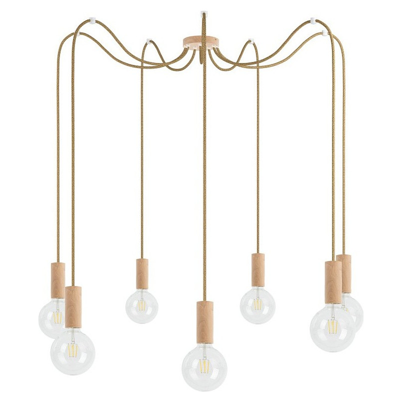 Lampa Wisząca Pająk Drewniana Loft | Kolorowe Kable