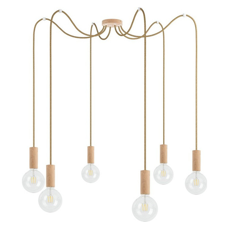 Lampa Wisząca Pająk Drewniana Loft | Kolorowe Kable