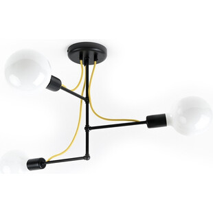 Lampa sufitowa na wysięgnikach 3 żarówki Loft Tubo 43cm czarny / hiszpańska cytryna Kolorowe kable