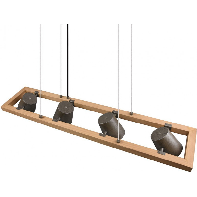 Lampa industrialna Bell IV | Trio - 100cm, Nikiel + Drewno