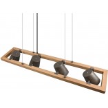 Lampa industrialna Bell IV | Trio - 100cm, Nikiel + Drewno
