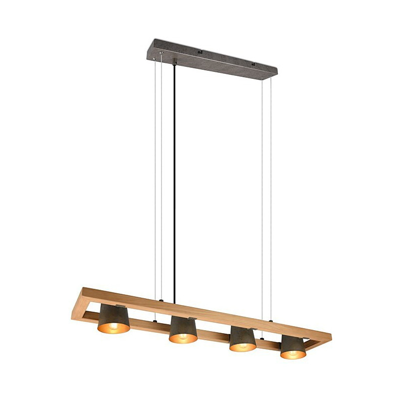 Lampa industrialna Bell IV | Trio - 100cm, Nikiel + Drewno