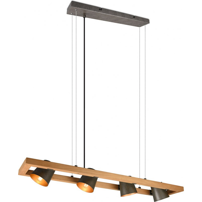 Lampa industrialna Bell IV | Trio - 100cm, Nikiel + Drewno
