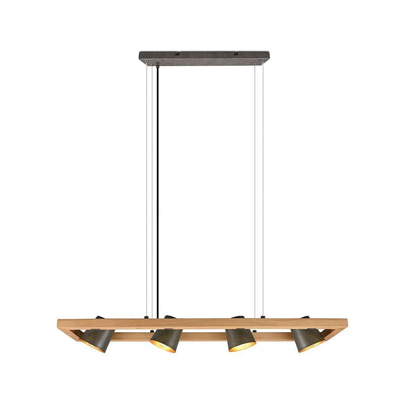 Lampa industrialna Bell IV | Trio - 100cm, Nikiel + Drewno