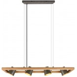 Lampa industrialna Bell IV | Trio - 100cm, Nikiel + Drewno