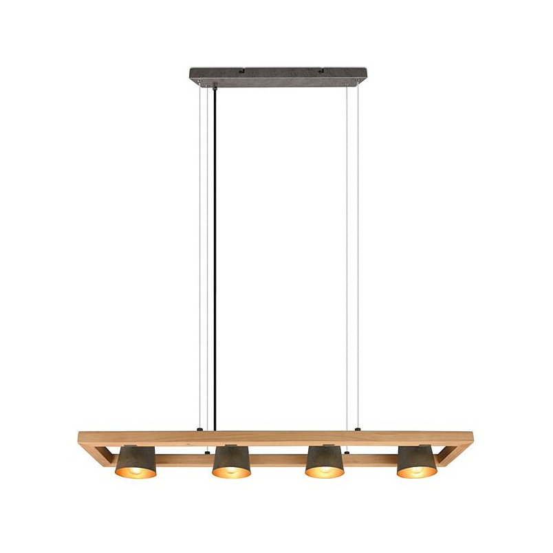 Lampa industrialna Bell IV | Trio - 100cm, Nikiel + Drewno