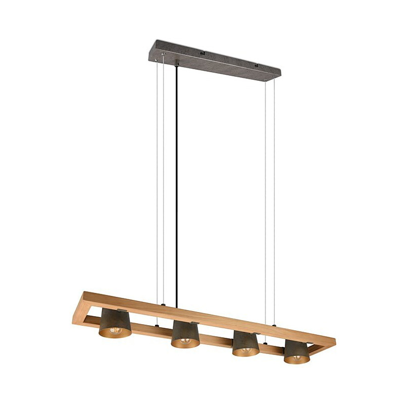 Lampa industrialna Bell IV | Trio - 100cm, Nikiel + Drewno