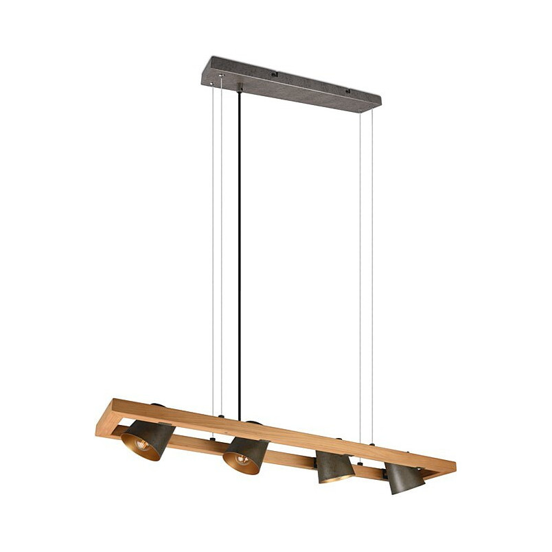 Lampa industrialna Bell IV | Trio - 100cm, Nikiel + Drewno