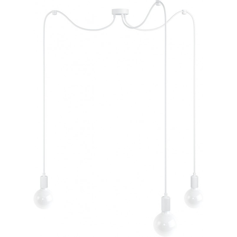 Lampa Pająk Loft | 3 Żarówki, Biały Metal - Kolorowe Kable