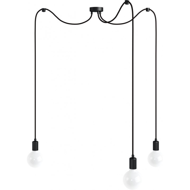 Lampa Pająk Loft Czarna | 3 Żarówki | Kolorowe Kable