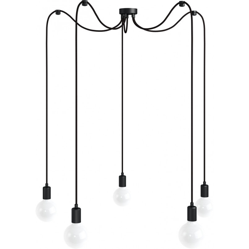 Lampa Pająk Loft Czarna | 5 Żarówek | Kolorowe Kable