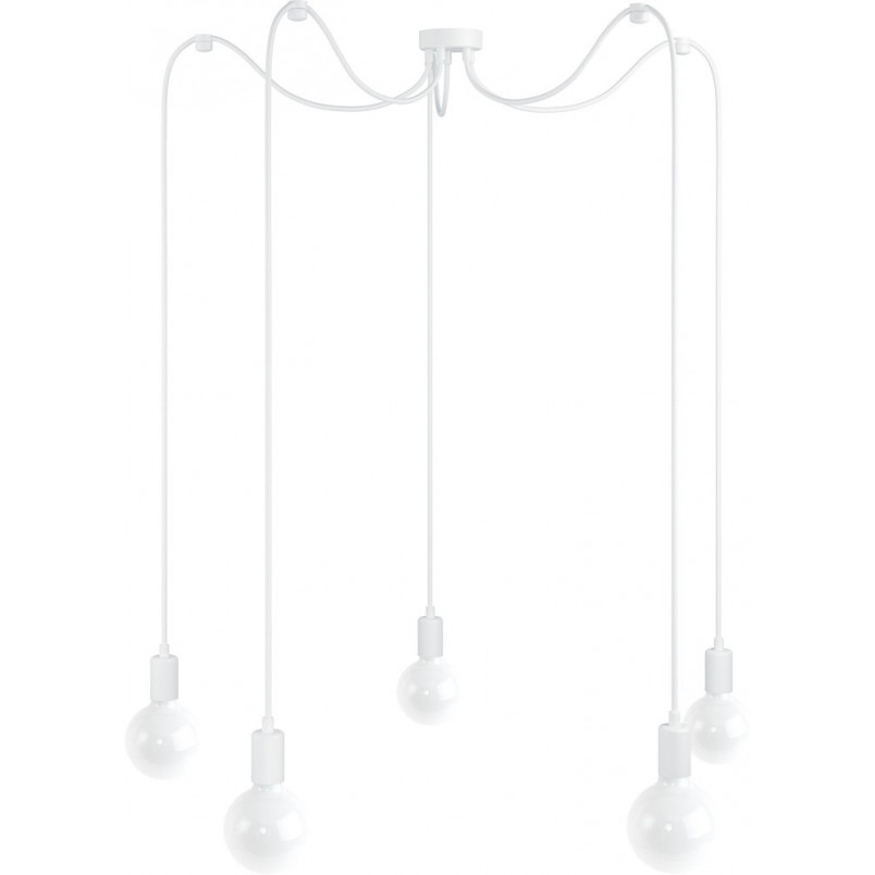 Lampa Pająk Loft | 5 Żarówek, Biały Metal - Kolorowe Kable