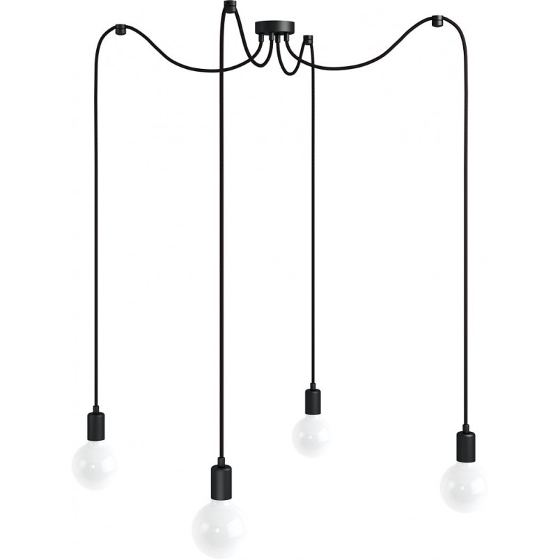 Lampa Pająk Loft Czarna | 4 Żarówki | Kolorowe Kable