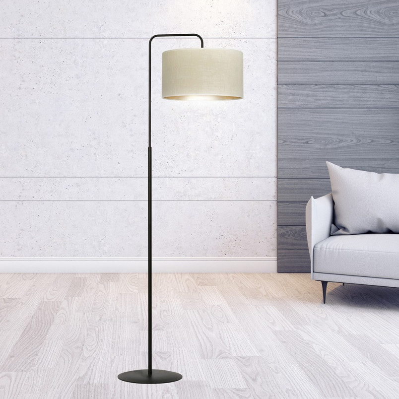 Lampa podłogowa Hilde Emibig | Czarno-biała, z abażurem
