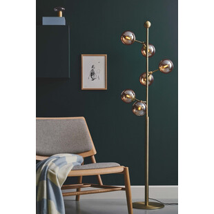 Lampa podłogowa szklane kule Atom antyczny mosiądz/bursztynowy HaloDesign