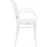 Krzesło ażurowe z podłokietnikami Marcel XL białe Siesta na taras, balkon i do ogrodu
