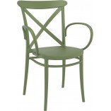 Krzesło plastikowe z podłokietnikami Cross XL oliwkowe Siesta na taras, balkon i do ogrodu