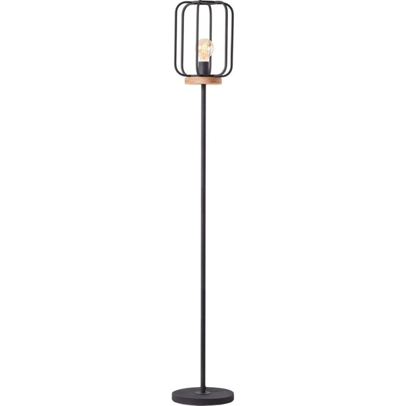 Lampa podłogowa Tosh - Loftowy design, czarny metal i drewno | Brilliant