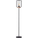 Lampa podłogowa Tosh - Loftowy design, czarny metal i drewno | Brilliant