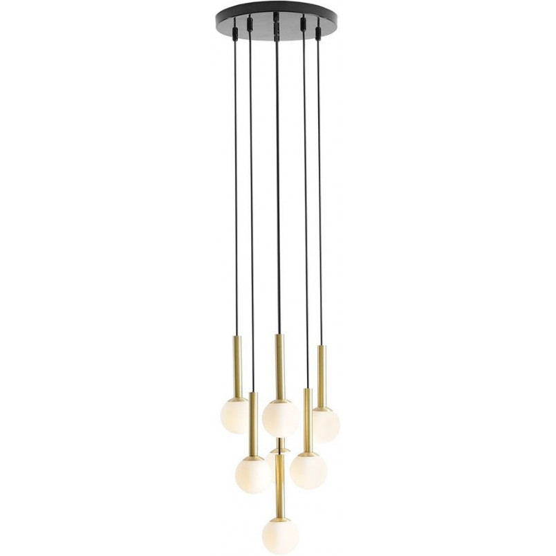 Lampa Wisząca Riu VII - Szkło, Czarno-Mosiężna | Aldex