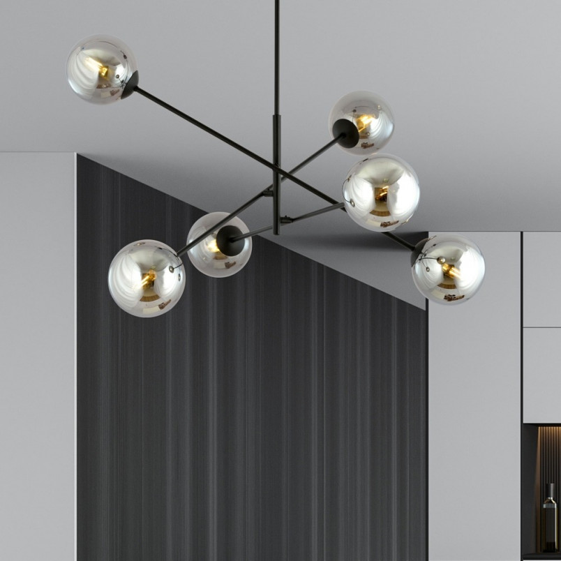 Lampa sufitowa Linear VI - szklane kule, grafit/czarny | Emibig