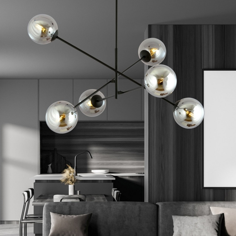 Lampa sufitowa Linear VI - szklane kule, grafit/czarny | Emibig