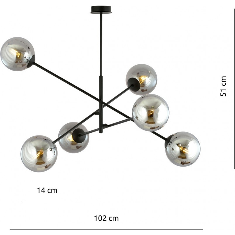 Lampa sufitowa Linear VI - szklane kule, grafit/czarny | Emibig