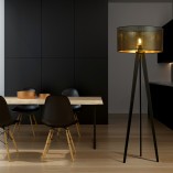 Lampa podłogowa trójnóg z abażurem Aston czarno-złota Emibig do salonu