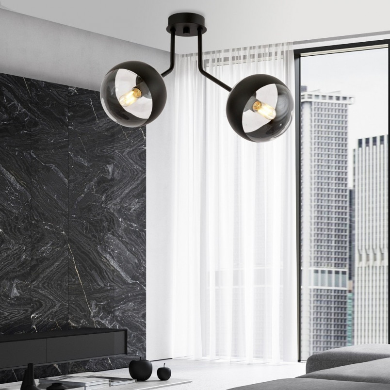 Lampa sufitowa Nova II Emibig - Szklane kule, czarny pasek