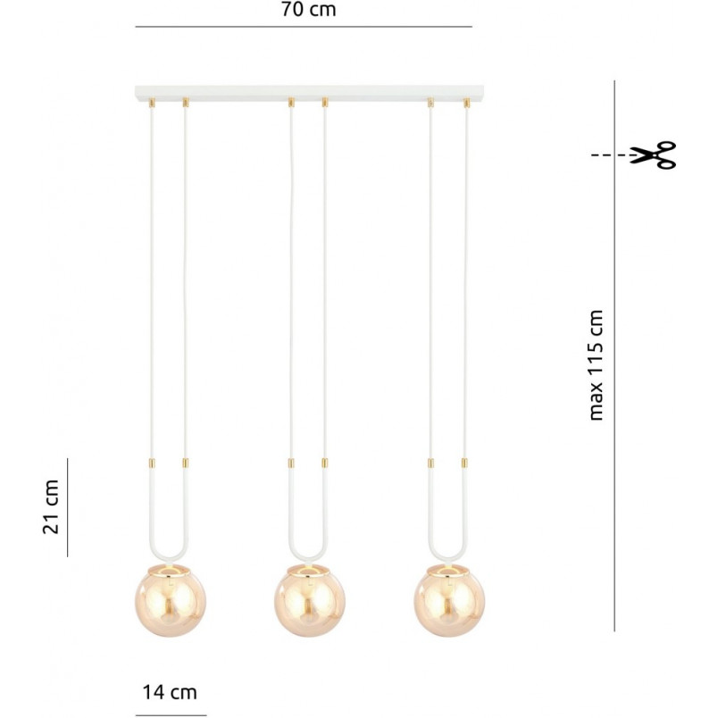 Lampa Wisząca Glam III - Szklane Kule, Biało-Bursztynowa | Emibig