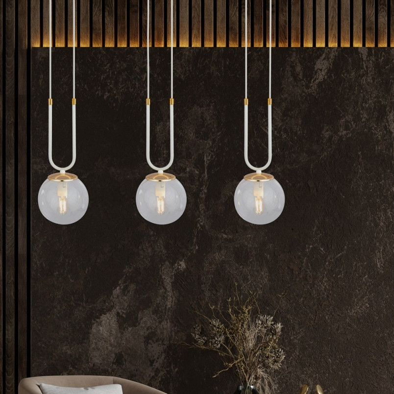 Lampa Wisząca Glam III - Szklane Kule, Biało-Przeźroczysta | Emibig