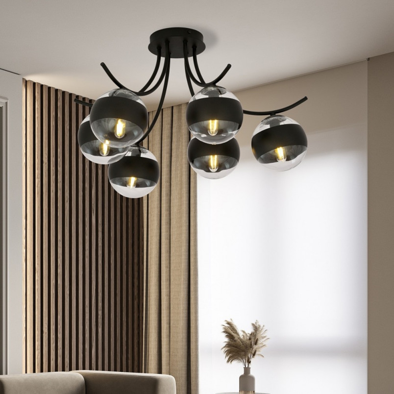 Lampa Sufitowa Boston VI | Szkło Czarno-Przeźroczyste | Emibig
