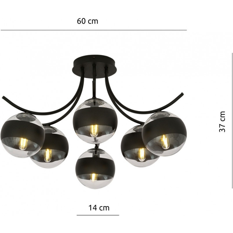 Lampa Sufitowa Boston VI | Szkło Czarno-Przeźroczyste | Emibig