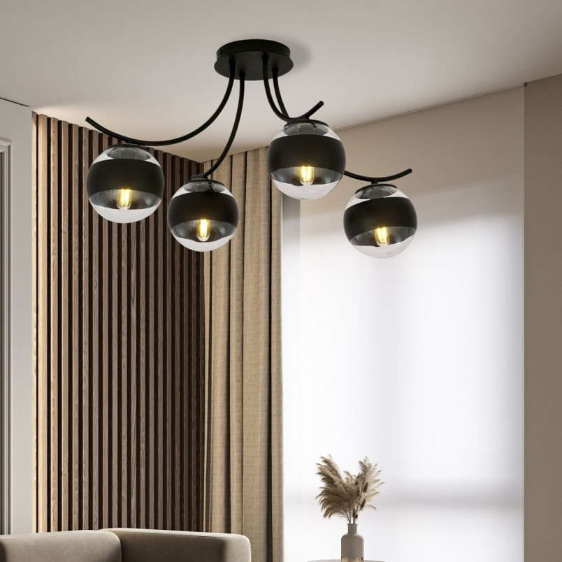Lampa sufitowa Boston IV - szkło czarno-przeźroczyste | Emibig
