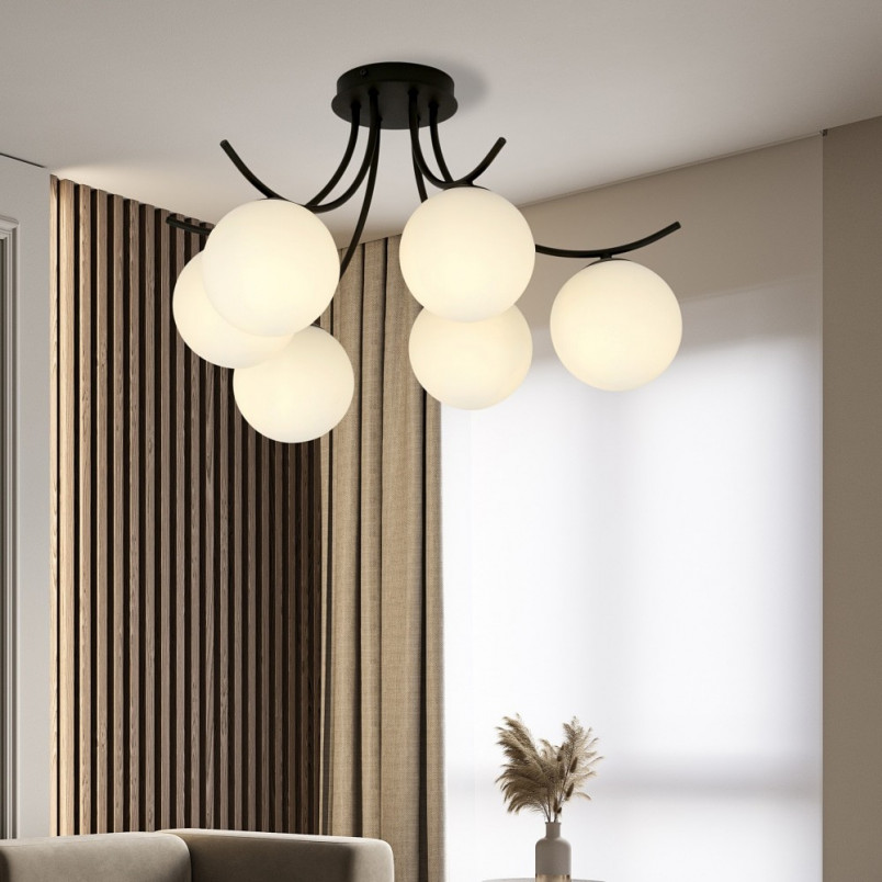 Lampa Sufitowa Boston VI - Szklane Kule, Biało-Czarna | Emibig